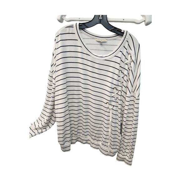 Express White Striped Sweatshirt Womens Large Nautical Doleman Sleeve - Picture 2 of 7